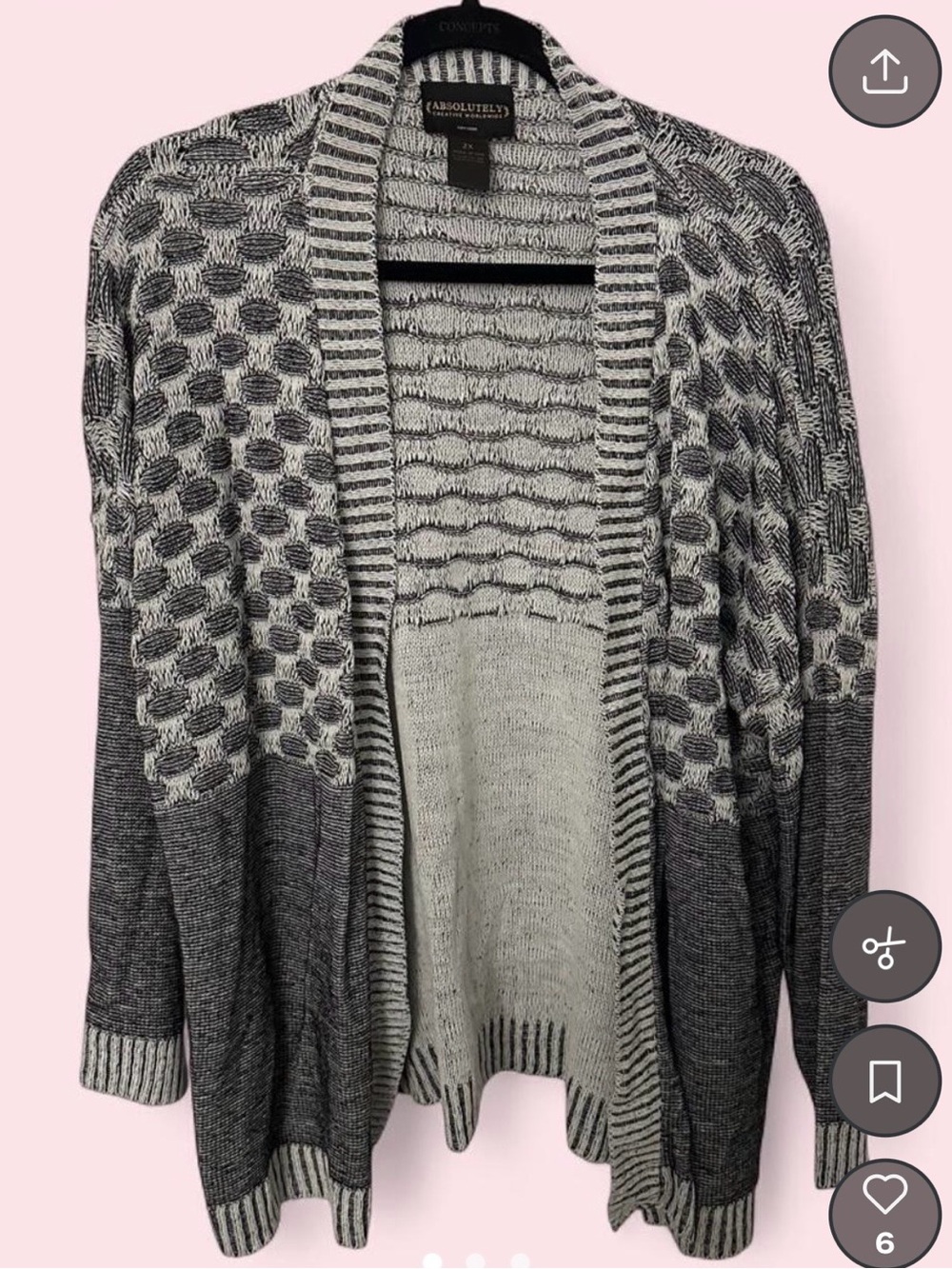 Absolutely Creative Worldwide Gray Two-Tone Open Front Knit Cardigan